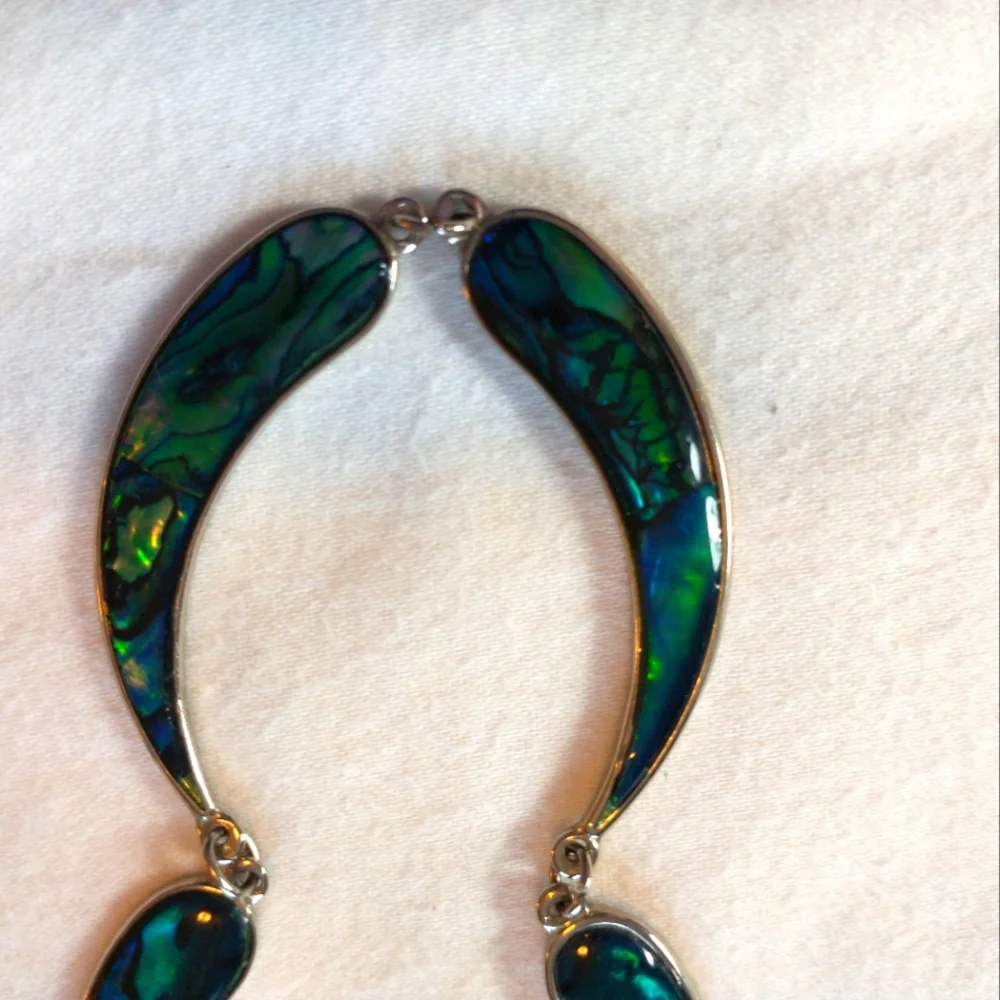 Mexican Abalone Silver Necklace and Earring Set - Picture 2 of 3
